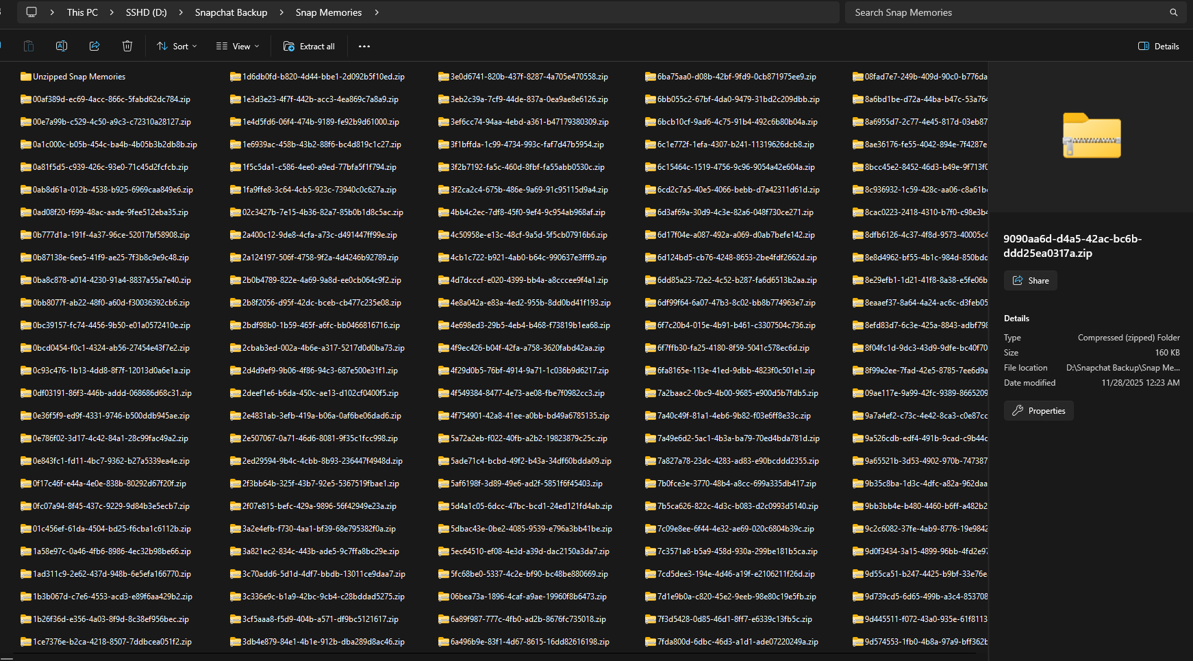Downloaded zipped memories folder